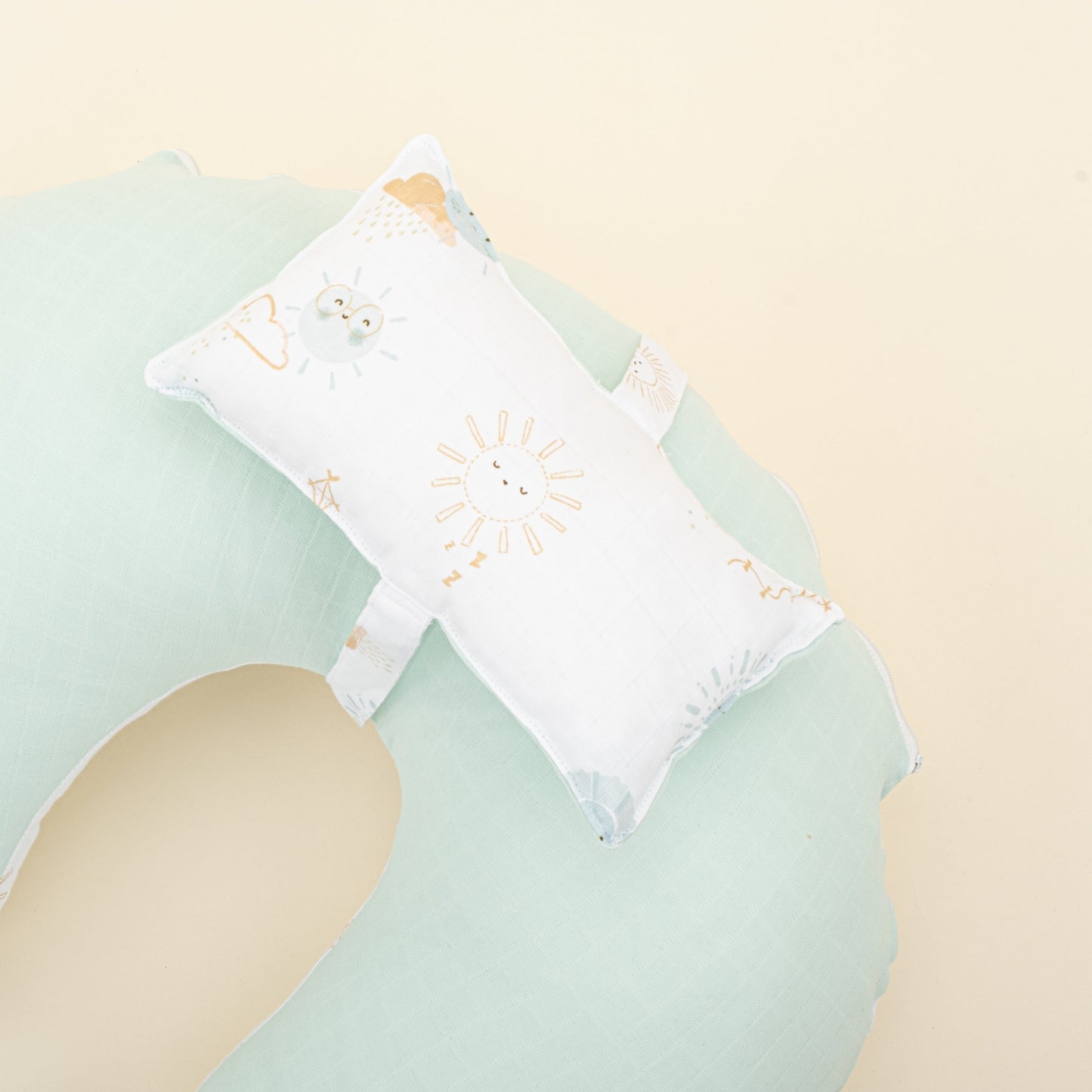 Double Sided Breastfeeding Pillow - Su Yeşili Muslin - Su Yeşili Güneş