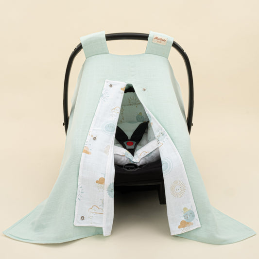 Stroller Cover Set - Double Side - Su Yeşili Muslin - Su Yeşili Güneş