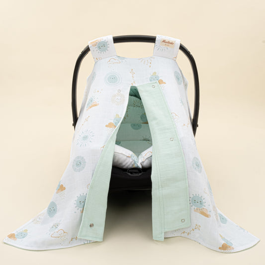 Stroller Cover Set - Double Side - Su Yeşili Muslin - Su Yeşili Güneş