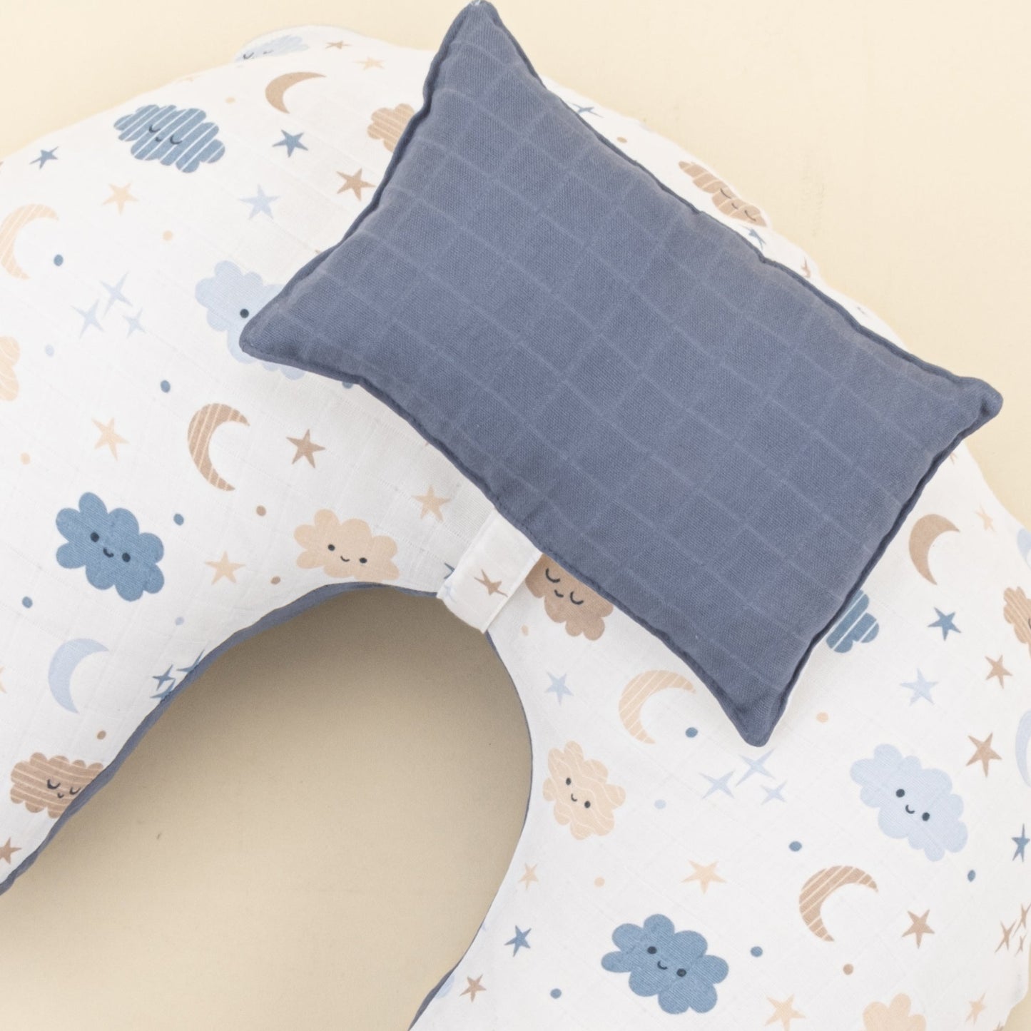 Double Sided Breastfeeding Pillow - İndigo Muslin - Mavi Bulut