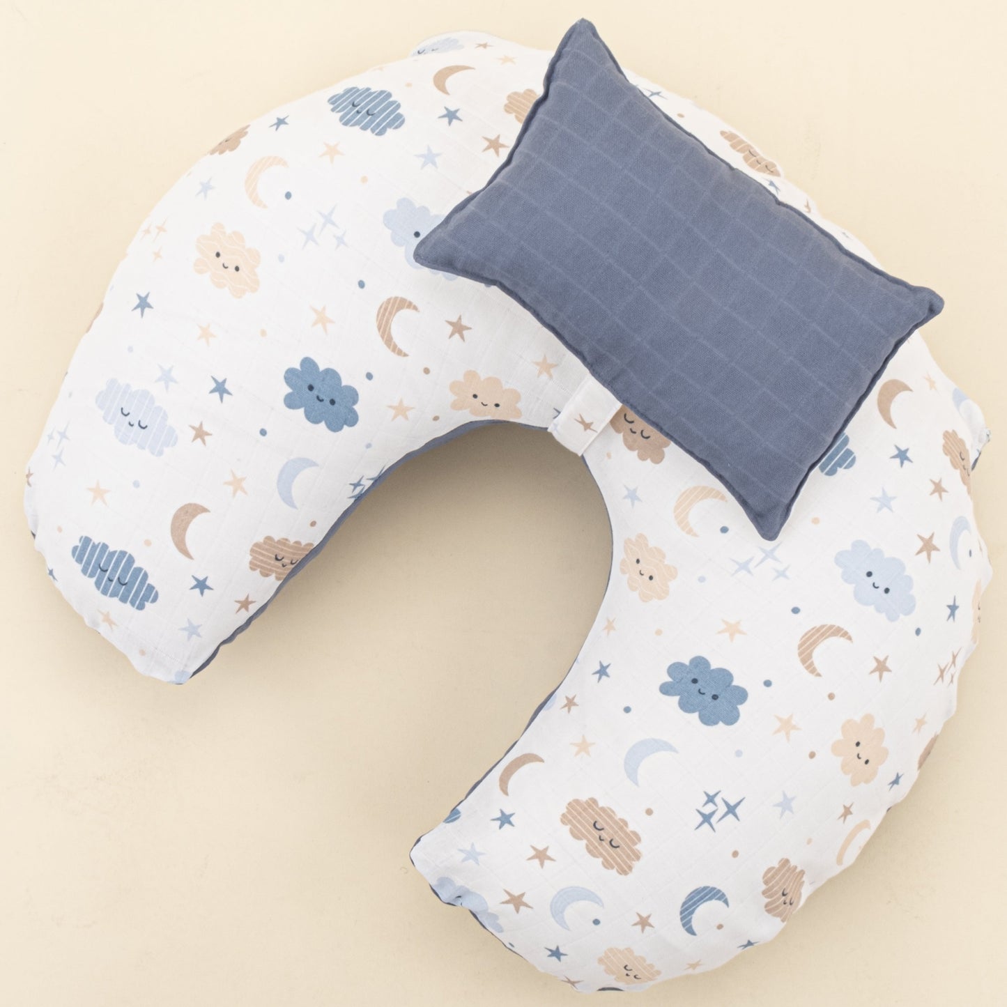 Double Sided Breastfeeding Pillow - İndigo Muslin - Mavi Bulut