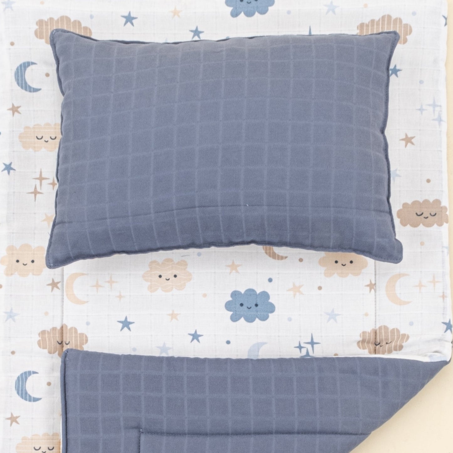 Double Sided Changing Pad and Pillow - İndigo Muslin - Mavi Bulut