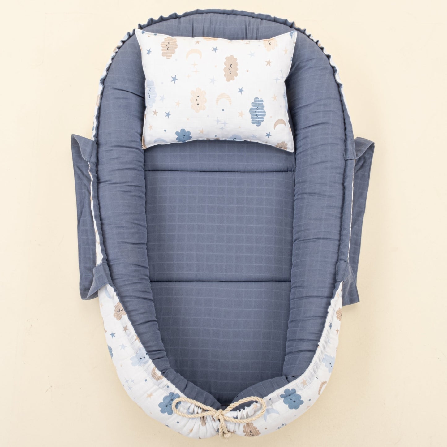 Babynest and Pillow - Çift Taraflı - İndigo Muslin - Mavi Bulut