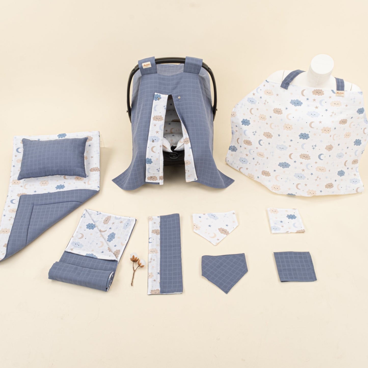 11 Piece - Newborn Sets - Double Sided - Seasonal - İndigo Muslin - Mavi Bulut