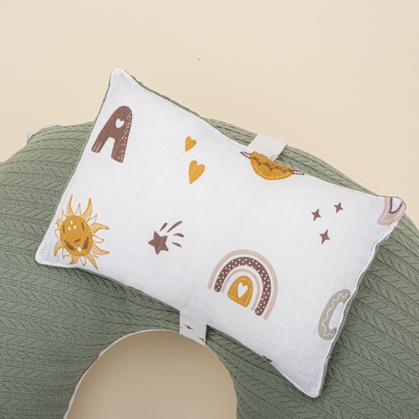 Double Sided Breastfeeding Pillow - Koyu Yeşil Örgü - Galaksi ve Harfler