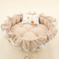 Round Babynest and Pillow - Çift Taraflı - Sütlü Kahve Örgü - Aslan