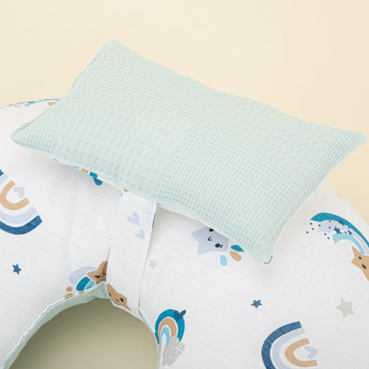 Double Sided Breastfeeding Pillow - Turkuaz Waffle - Mavi Gökkuşağı