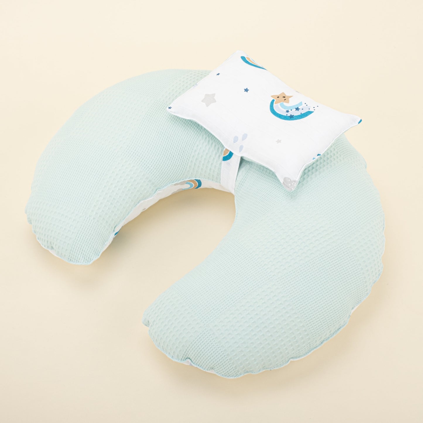 Double Sided Breastfeeding Pillow - Turkuaz Waffle - Mavi Gökkuşağı