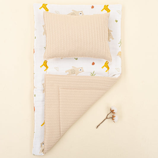 Double Sided Changing Pad and Pillow - Sütlü Kahve Örgü - Aslan