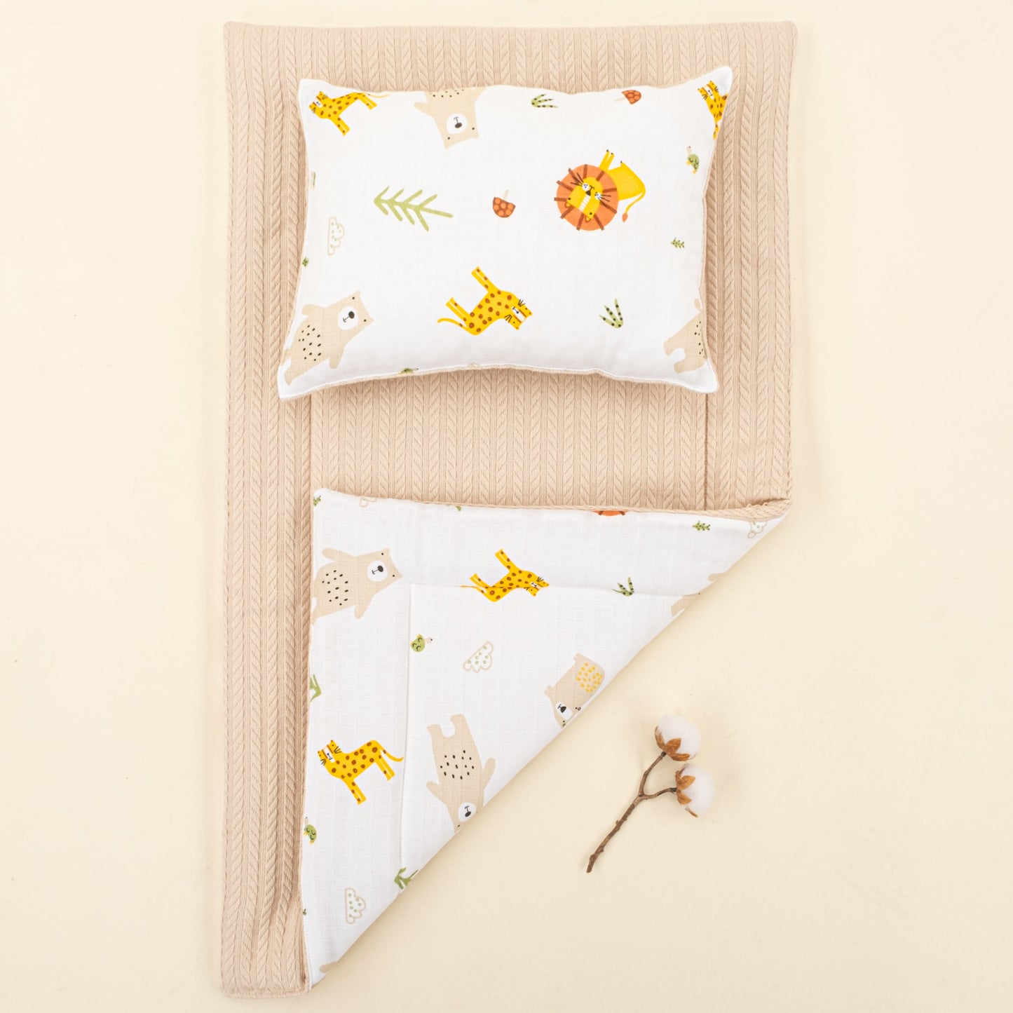 Double Sided Changing Pad and Pillow - Sütlü Kahve Örgü - Aslan