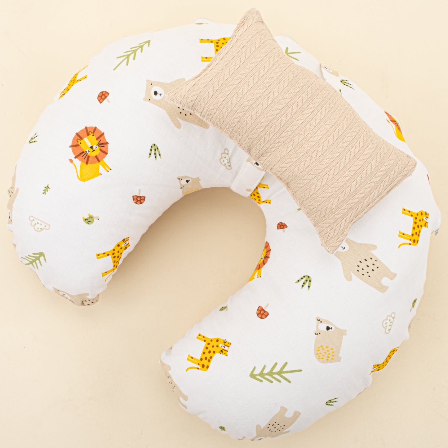 Double Sided Breastfeeding Pillow - Sütlü Kahve Örgü - Aslan