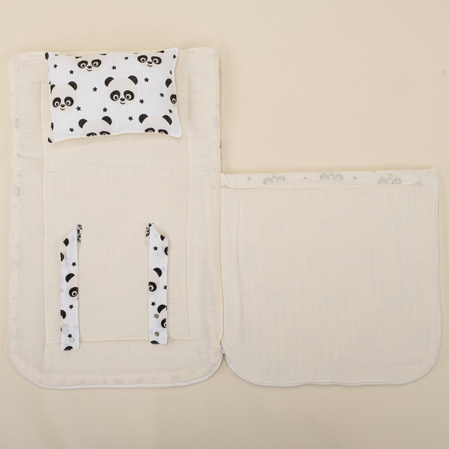 Sleeping Bag and Pillow - Krem Muslin - Panda