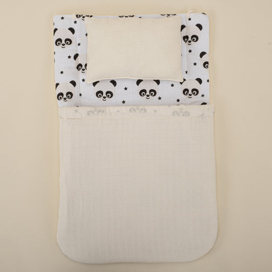 Sleeping Bag and Pillow - Krem Muslin - Panda