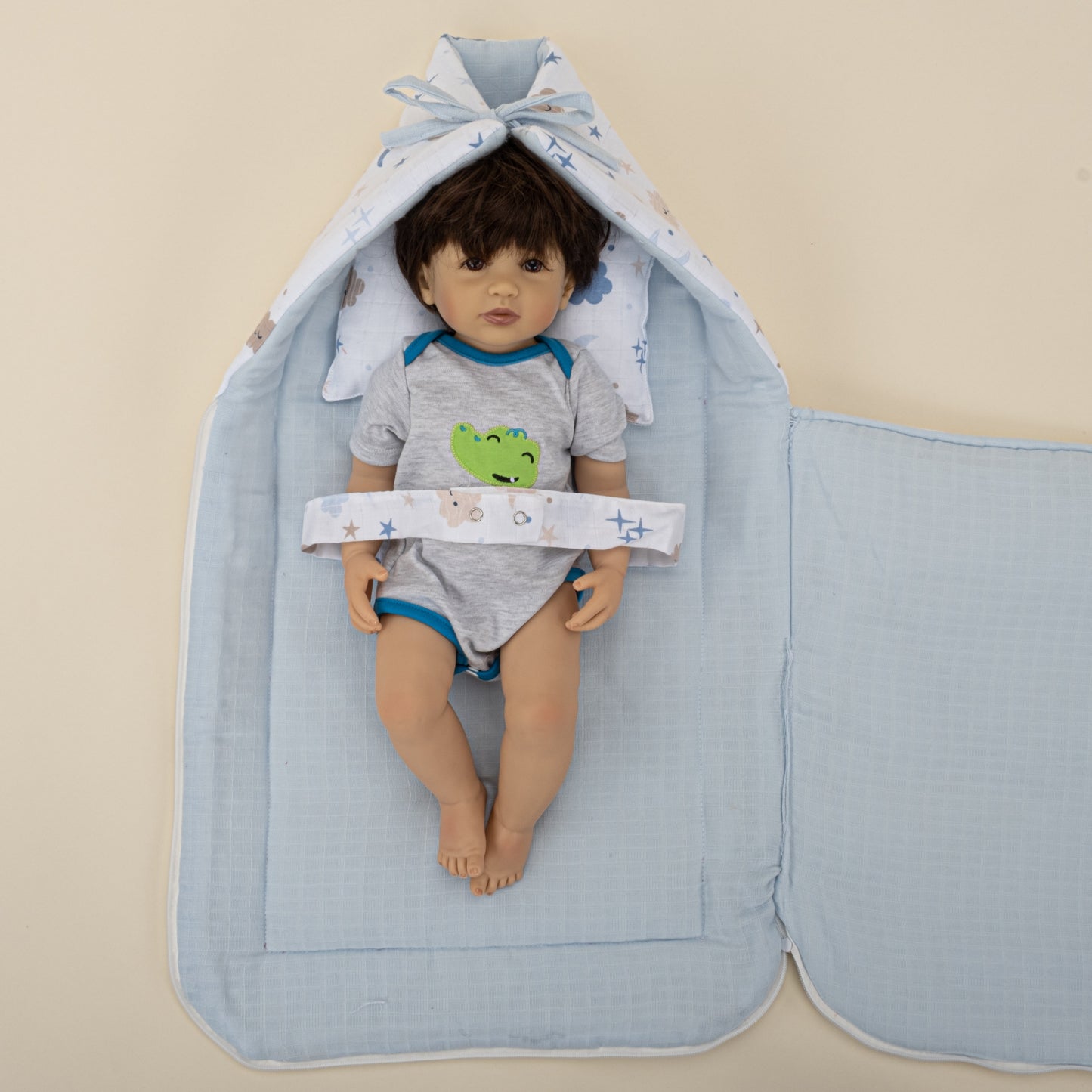 Sleeping Bag and Pillow - Bebe Mavi Muslin - Mavi Bulut