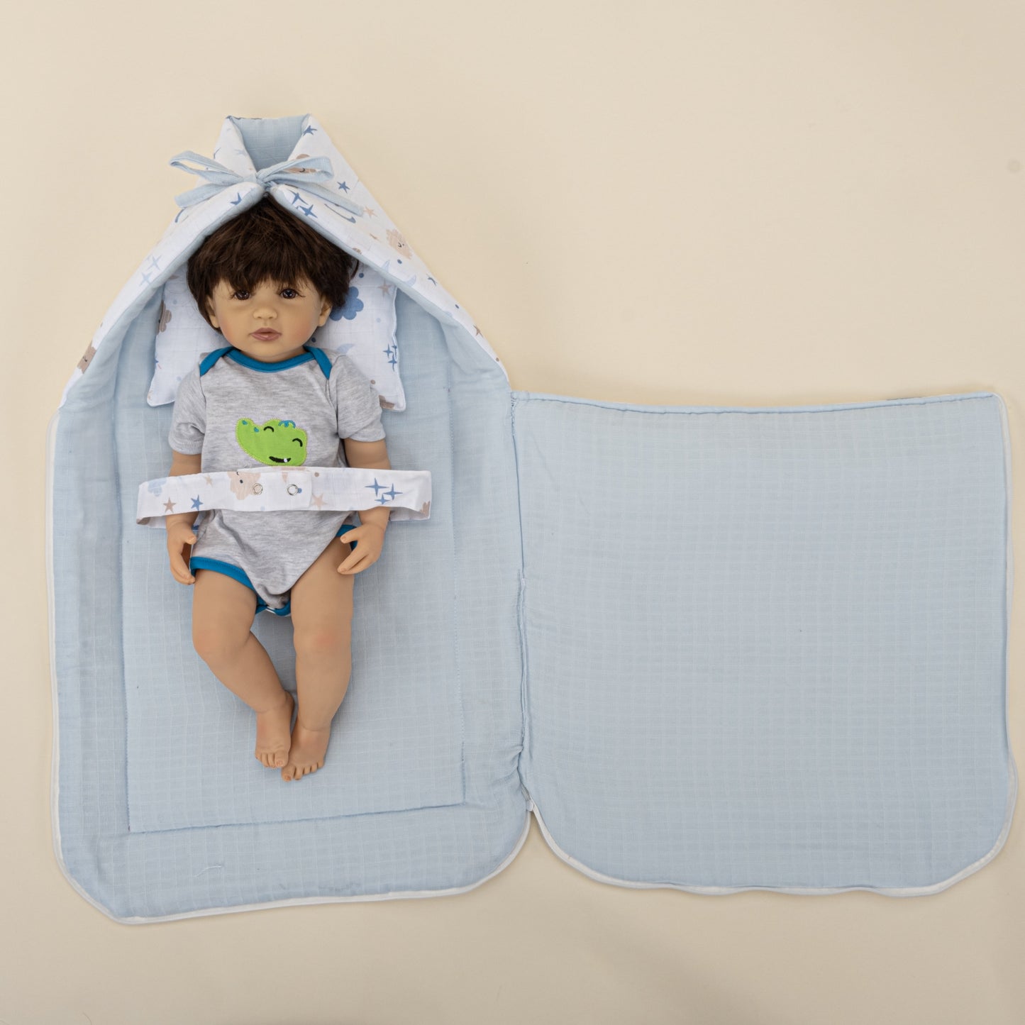 Sleeping Bag and Pillow - Bebe Mavi Muslin - Mavi Bulut