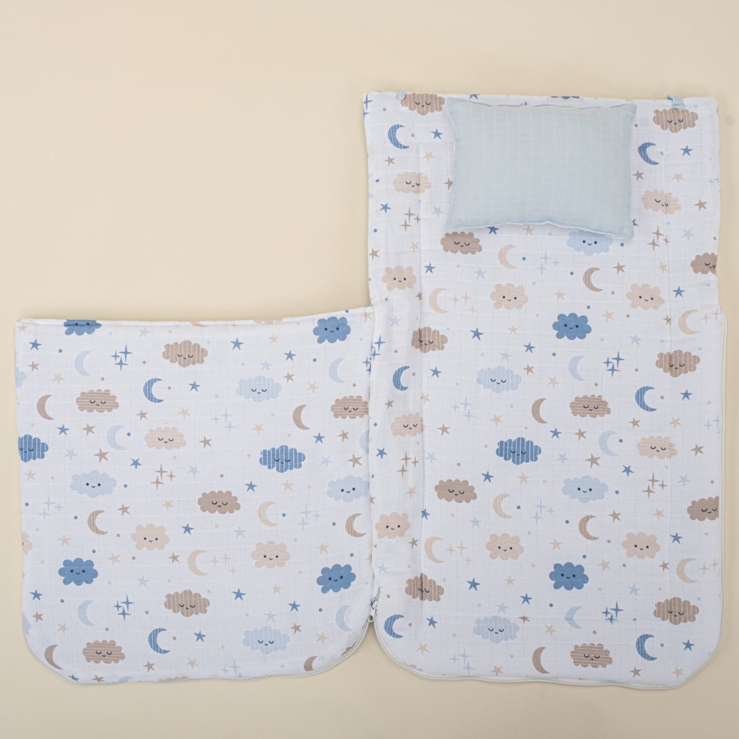 Sleeping Bag and Pillow - Bebe Mavi Muslin - Mavi Bulut