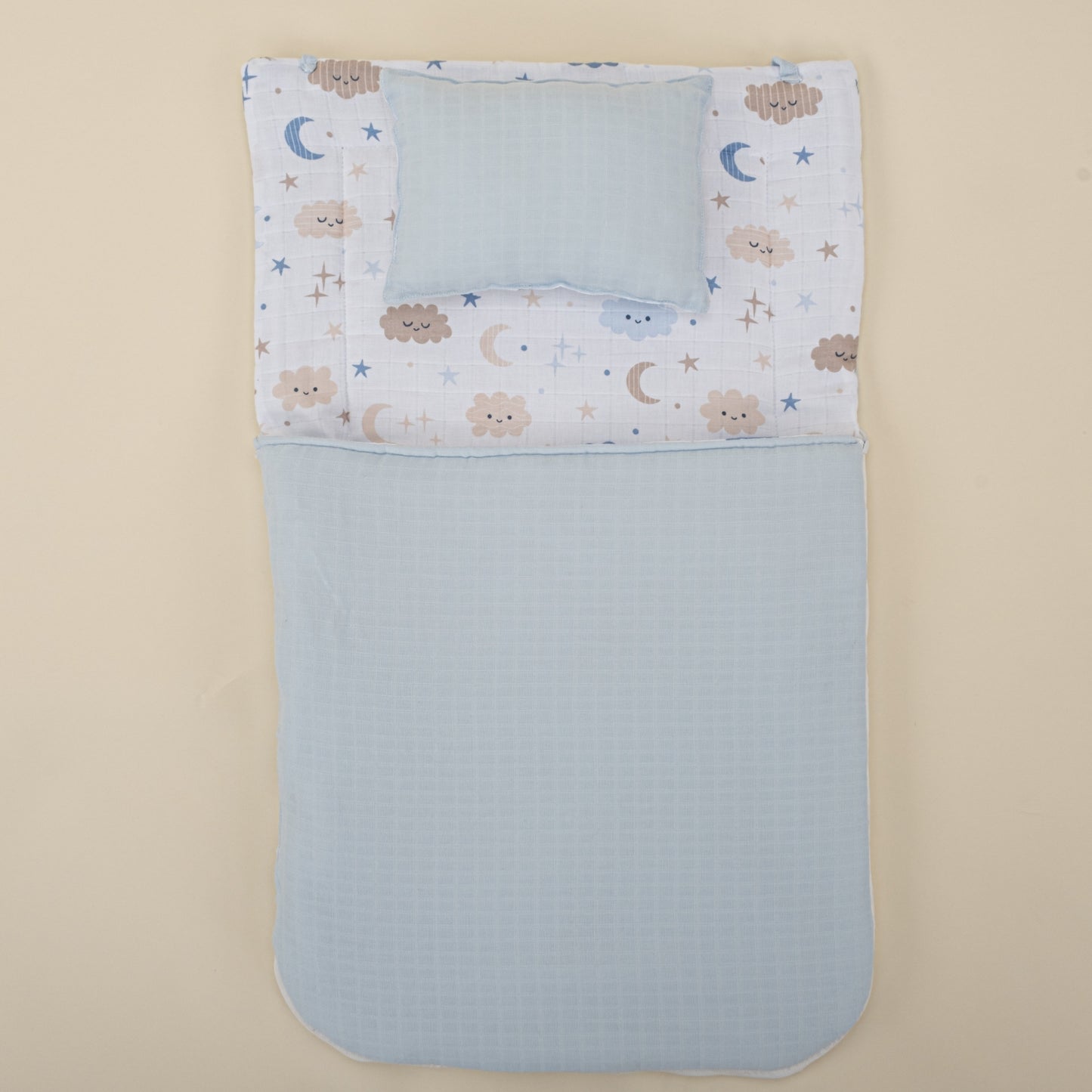 Sleeping Bag and Pillow - Bebe Mavi Muslin - Mavi Bulut