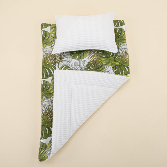 Double Sided Changing Pad and Pillow - Beyaz Petek - Palmiye Yaprakları