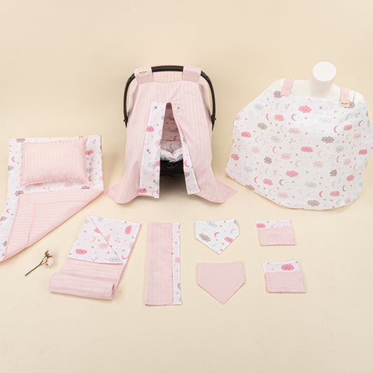 11 Piece - Newborn Sets - Double Sided - Winter - Pembe Saten - Pembe Bulut