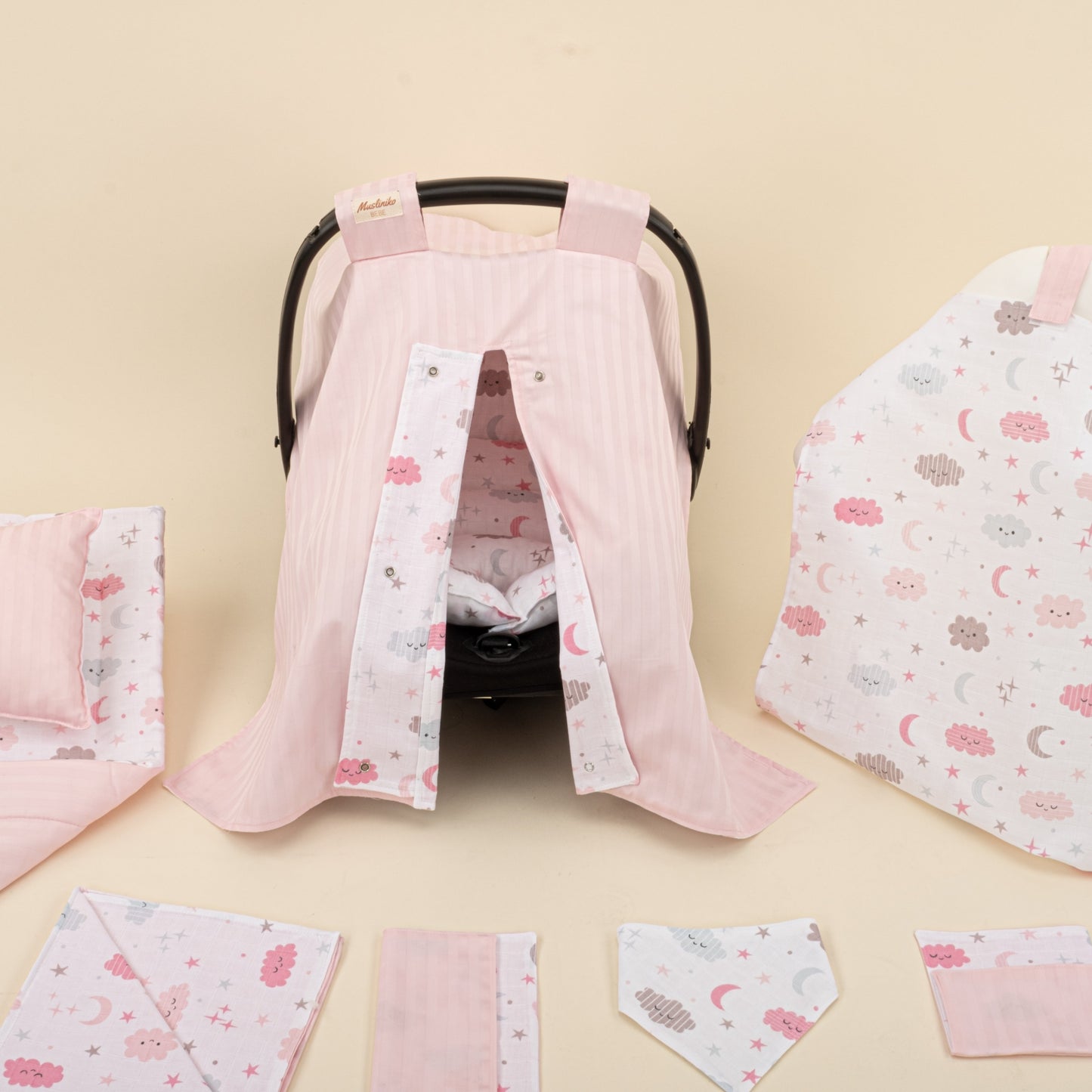 11 Piece - Newborn Sets - Double Sided - Winter - Pembe Saten - Pembe Bulut