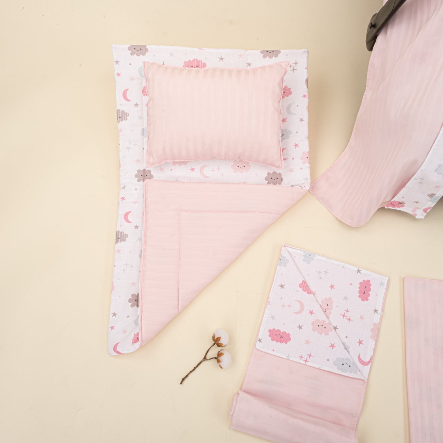 11 Piece - Newborn Sets - Double Sided - Winter - Pembe Saten - Pembe Bulut