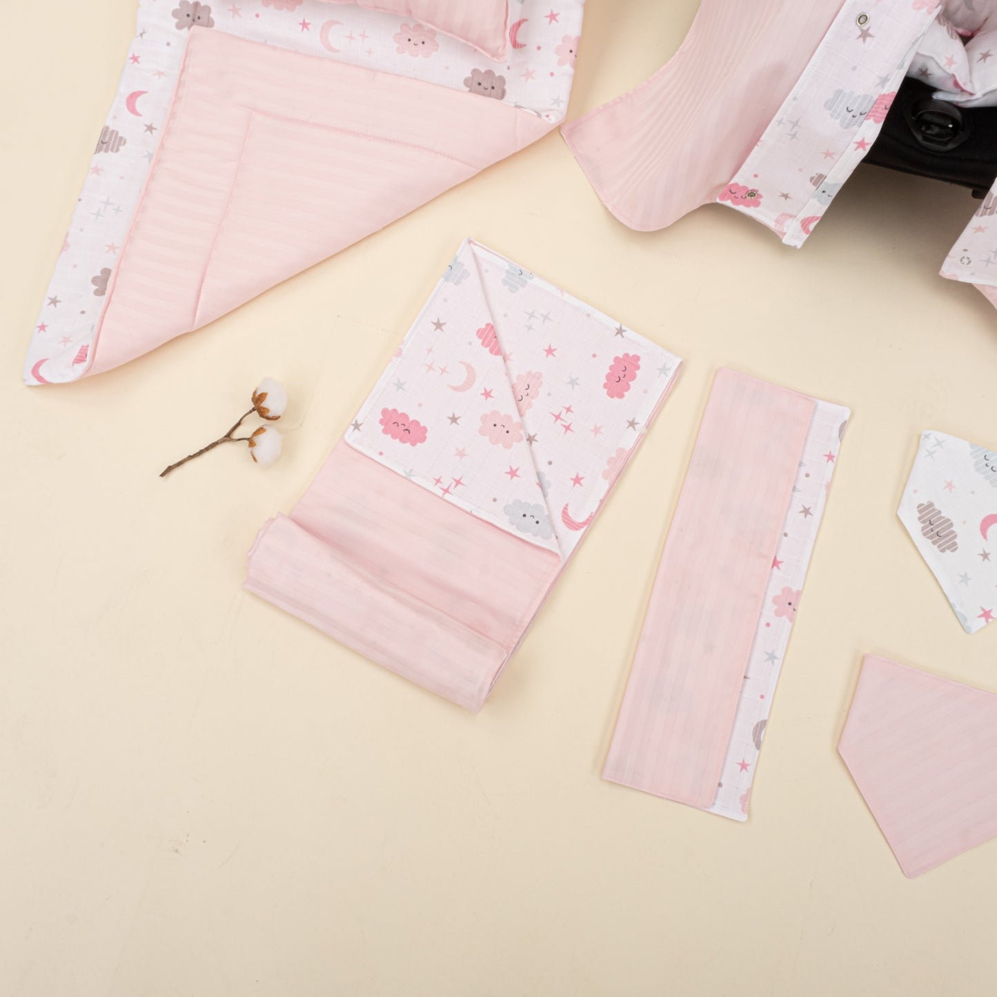 11 Piece - Newborn Sets - Double Sided - Winter - Pembe Saten - Pembe Bulut