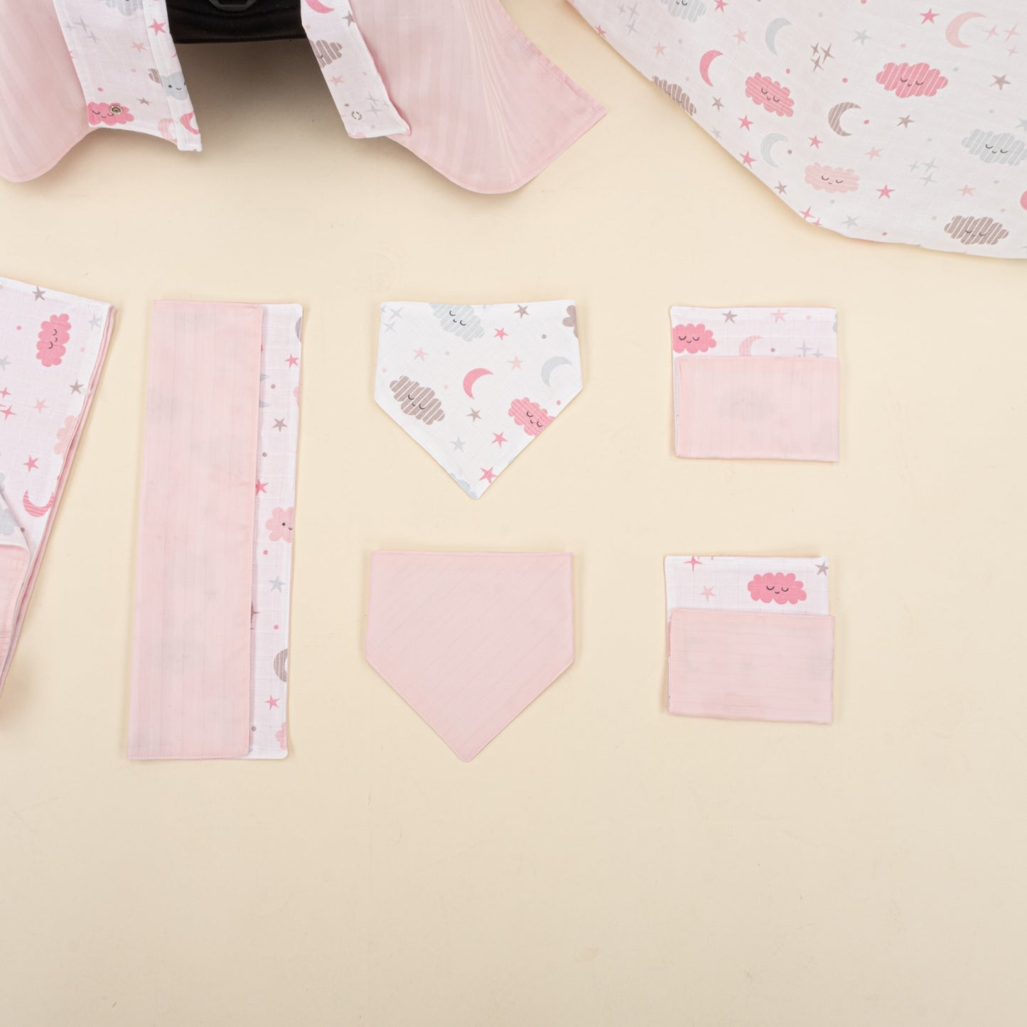 11 Piece - Newborn Sets - Double Sided - Winter - Pembe Saten - Pembe Bulut