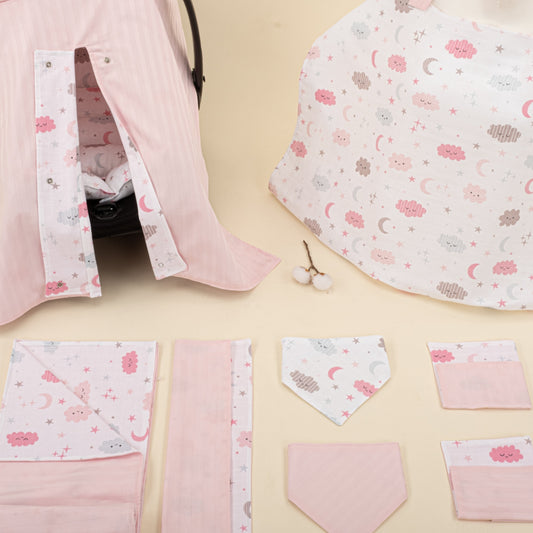 9 Piece - Newborn Sets - Double Sided - Winter - Pembe Saten - Pembe Bulut