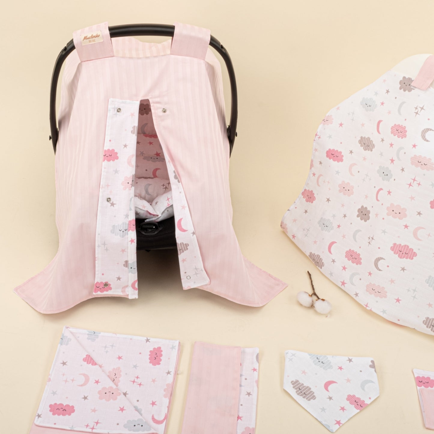 9 Piece - Newborn Sets - Double Sided - Winter - Pembe Saten - Pembe Bulut