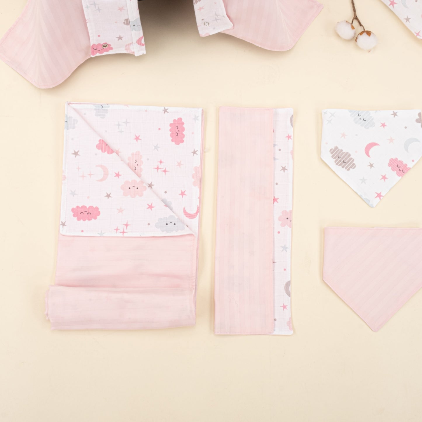 9 Piece - Newborn Sets - Double Sided - Winter - Pembe Saten - Pembe Bulut