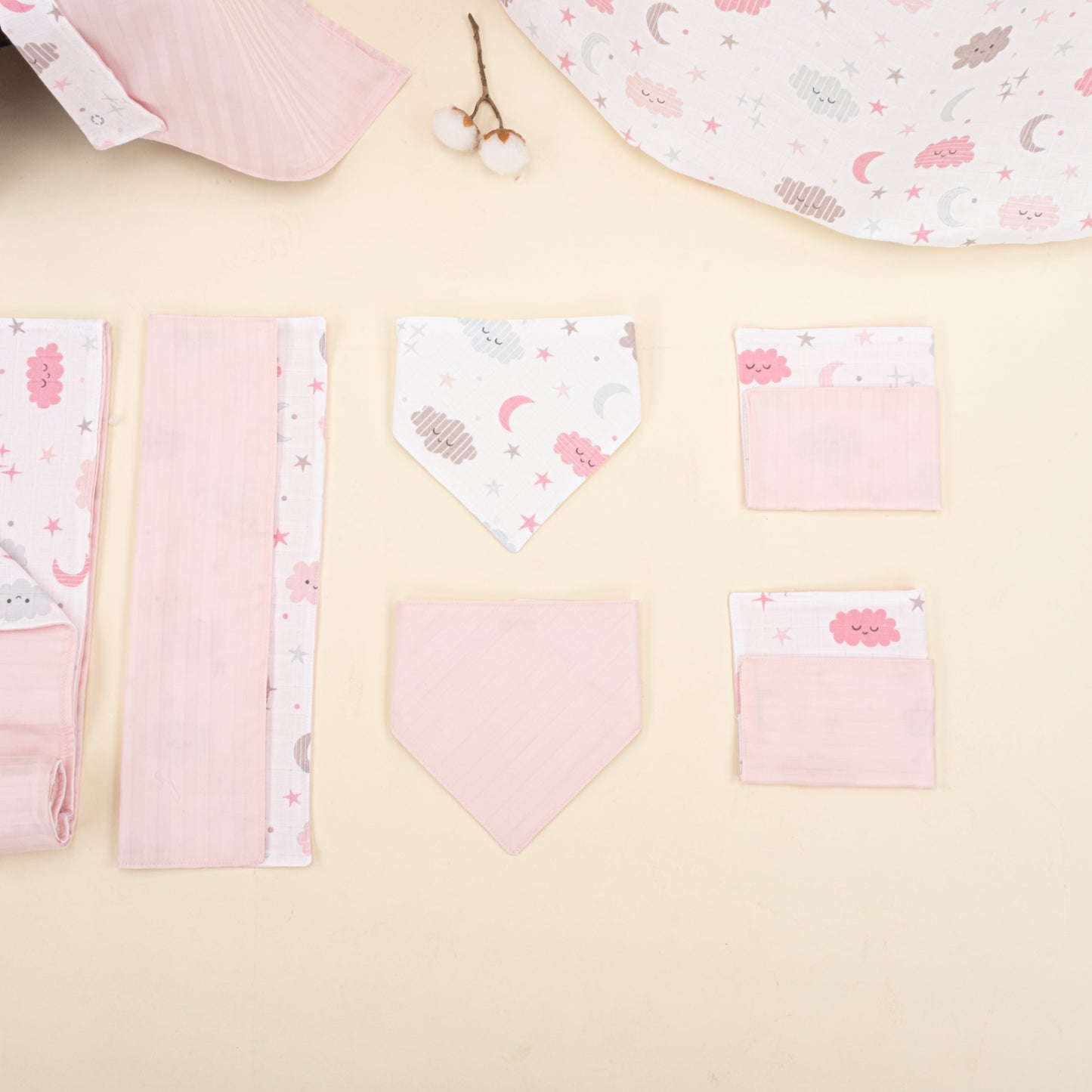 9 Piece - Newborn Sets - Double Sided - Winter - Pembe Saten - Pembe Bulut