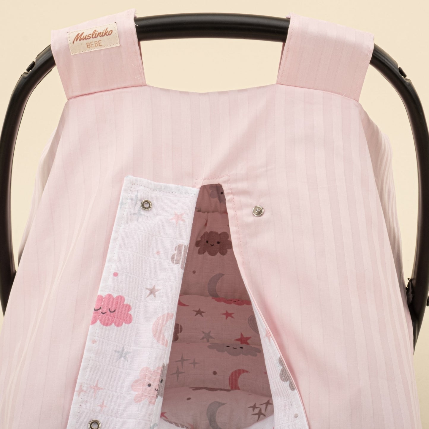 Stroller Cover Set - Double Side - Pembe Saten - Pembe Bulut