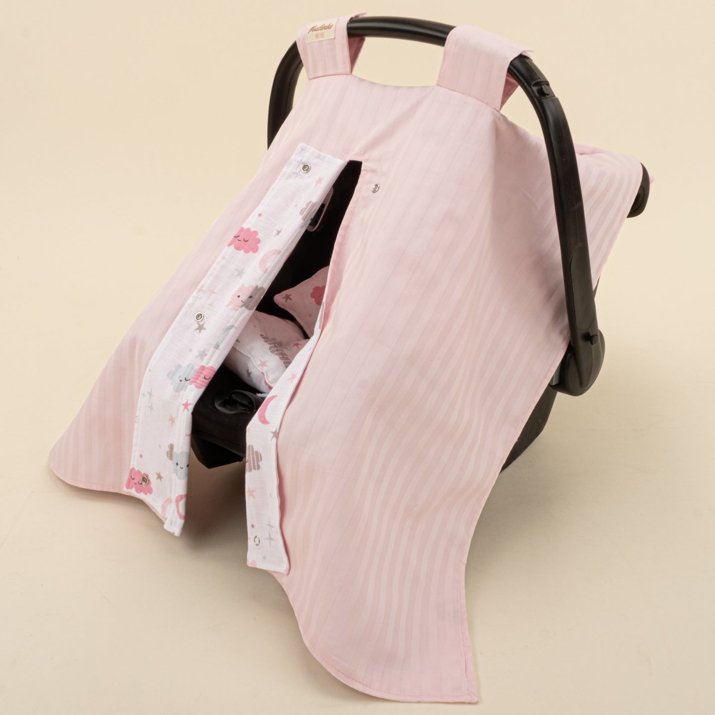 Stroller Cover Set - Double Side - Pembe Saten - Pembe Bulut