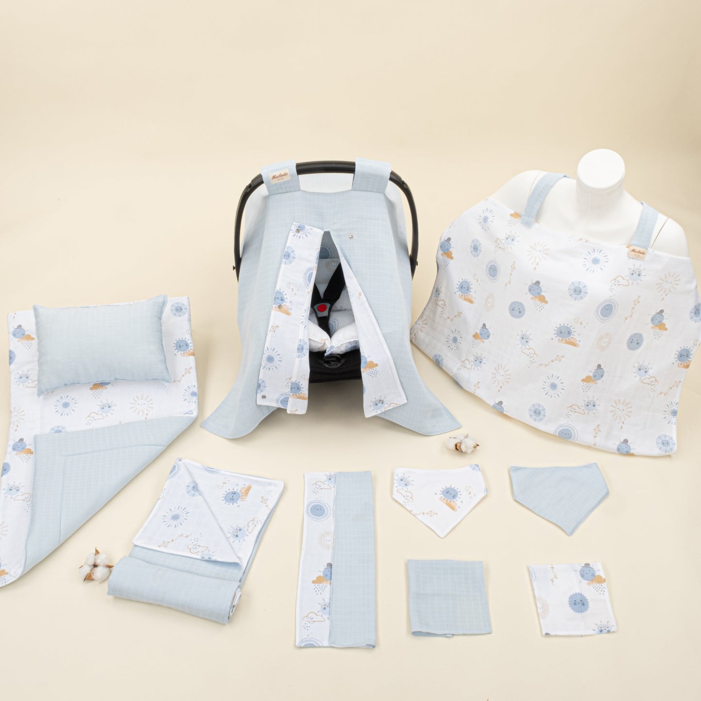 11 Piece - Newborn Sets - Double Sided - Seasonal - Bebe Mavi Muslin - Mavi Güneş