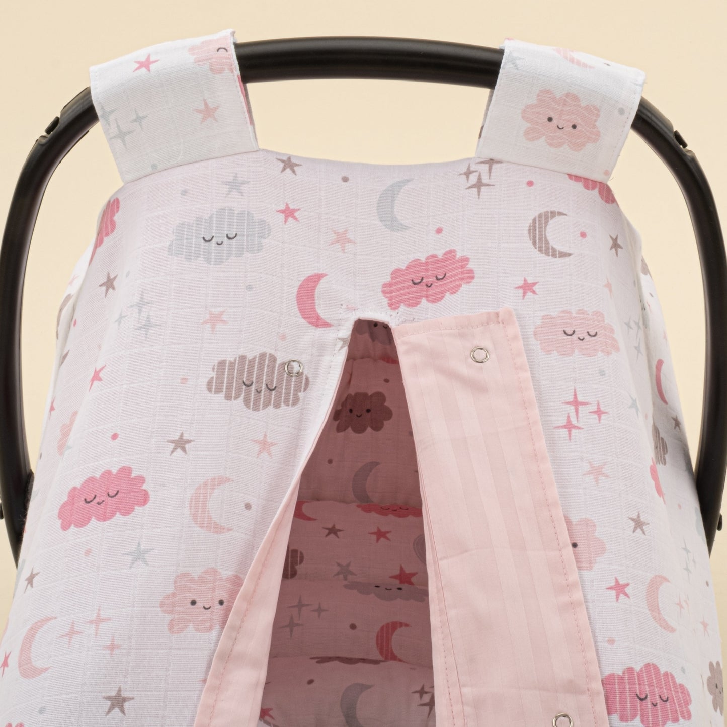 Stroller Cover Set - Double Side - Pembe Saten - Pembe Bulut