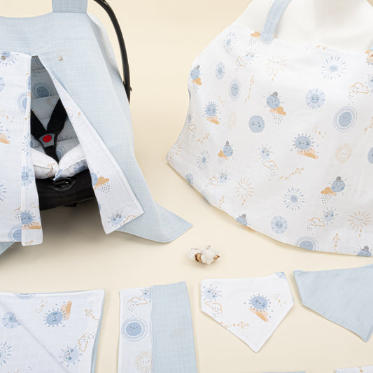 9 Piece - Newborn Sets - Double Sided - Seasonal - Bebe Mavi Muslin - Mavi Güneş