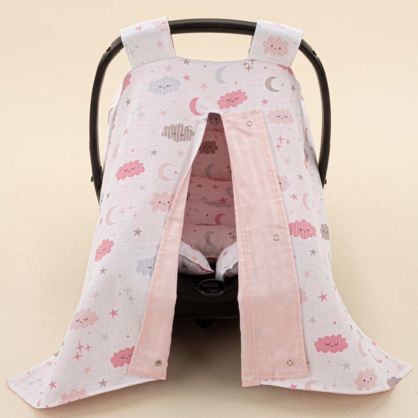 Stroller Cover Set - Double Side - Pembe Saten - Pembe Bulut