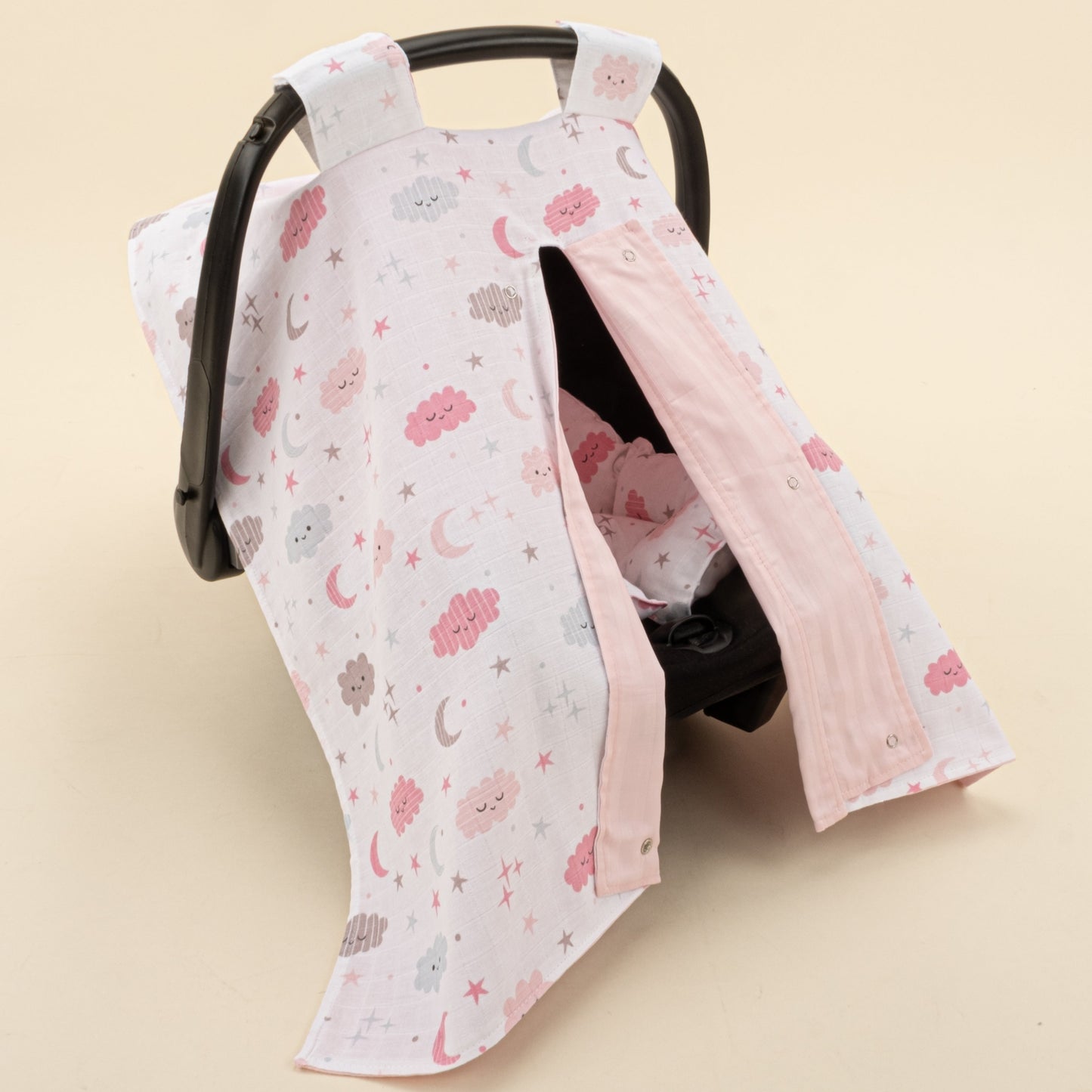 Stroller Cover Set - Double Side - Pembe Saten - Pembe Bulut