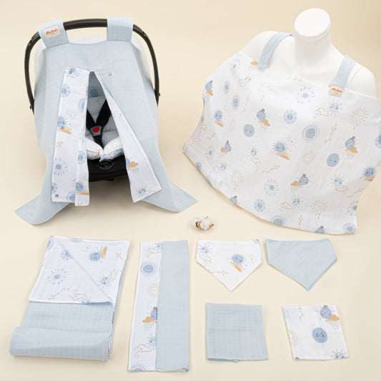 9 Piece - Newborn Sets - Double Sided - Seasonal - Bebe Mavi Muslin - Mavi Güneş