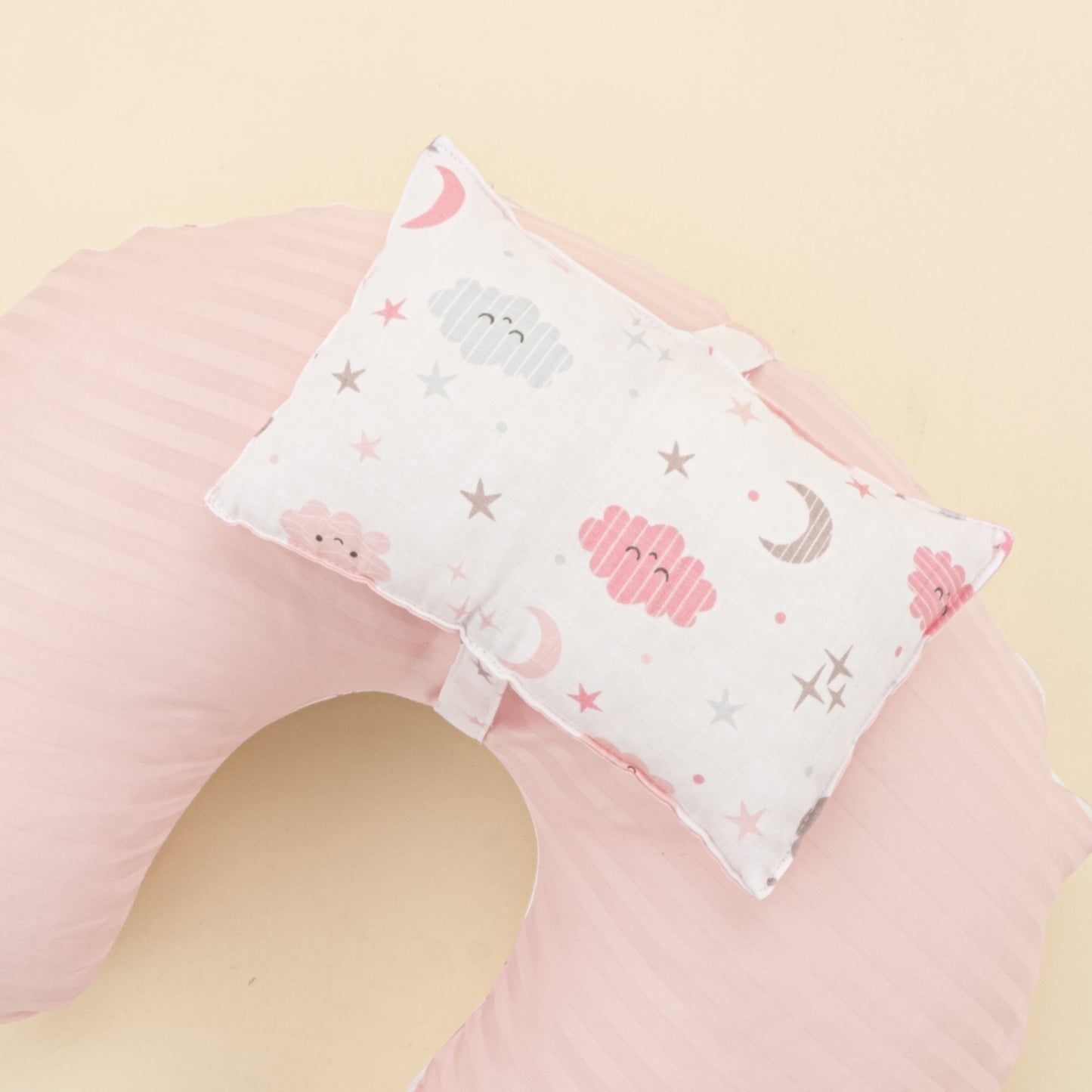 Double Sided Breastfeeding Pillow - Pembe Saten - Pembe Bulut