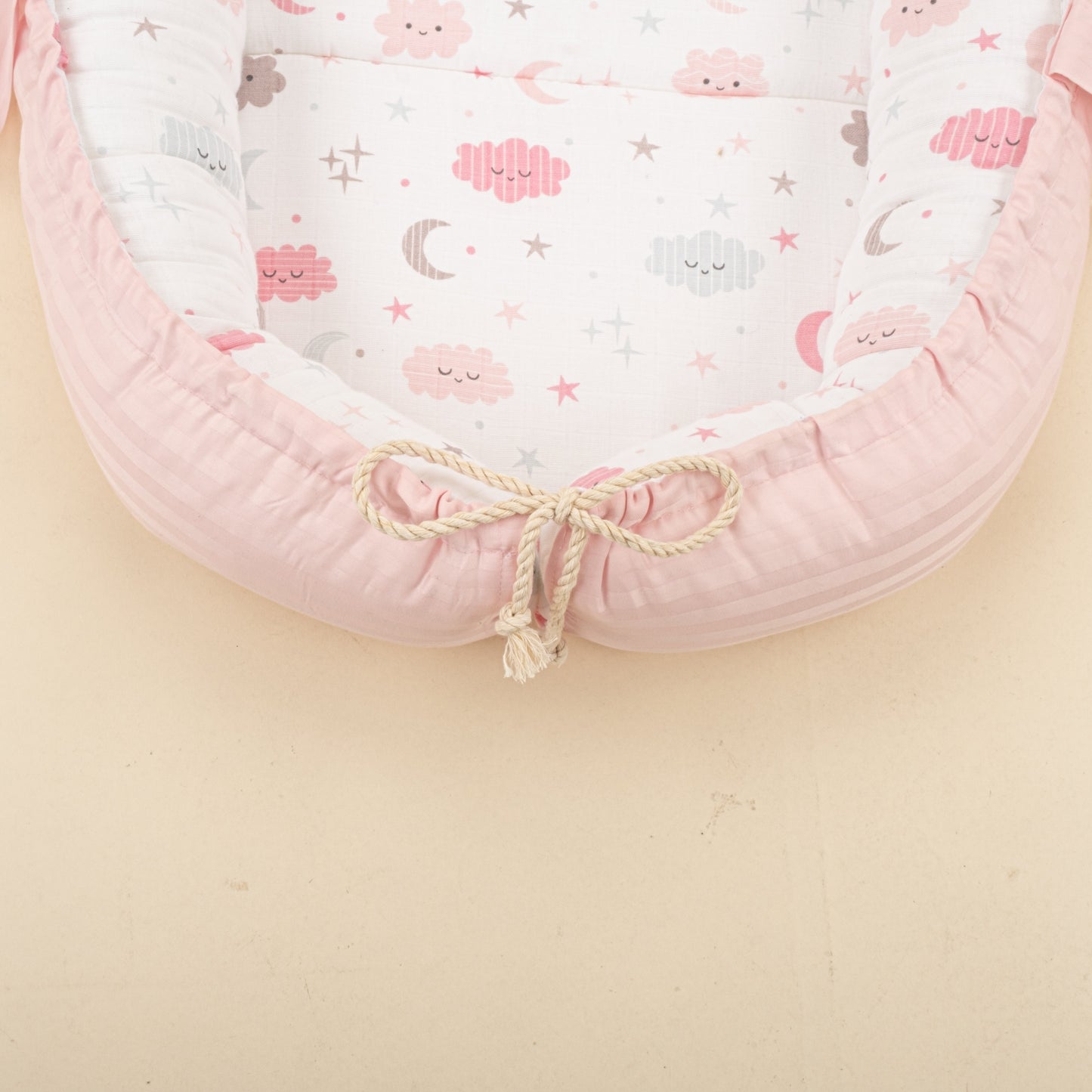 Babynest and Pillow - Çift Taraflı - Pembe Saten - Pembe Bulut