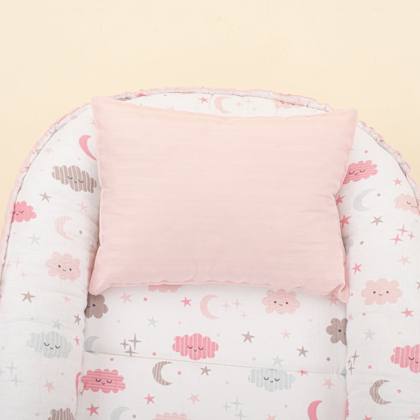 Babynest and Pillow - Çift Taraflı - Pembe Saten - Pembe Bulut