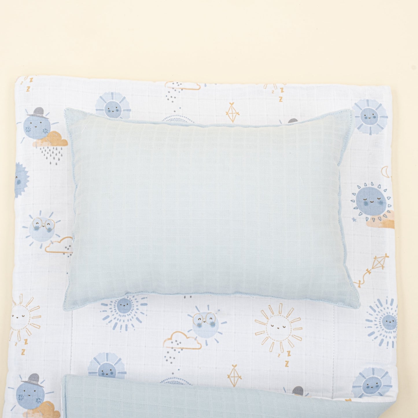 Double Sided Changing Pad and Pillow - Bebe Mavi Muslin - Mavi Güneş