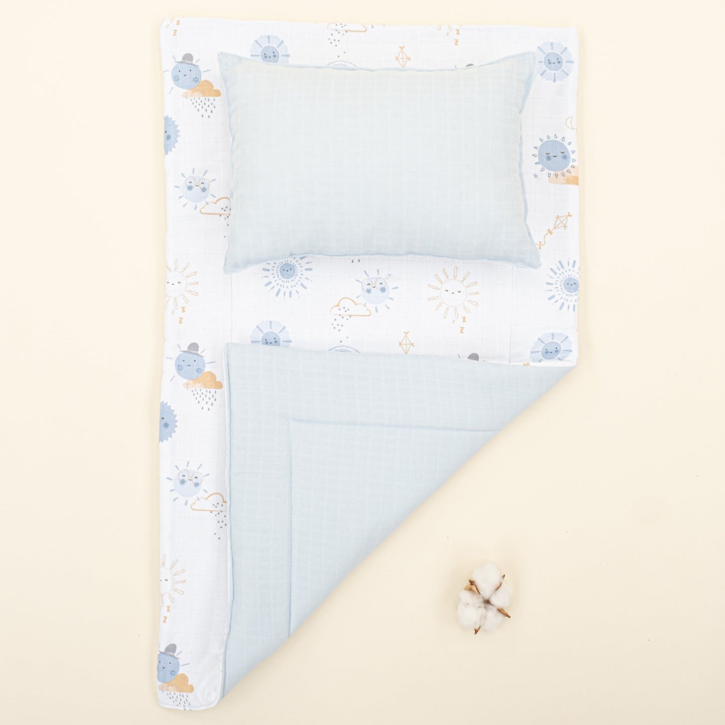 Double Sided Changing Pad and Pillow - Bebe Mavi Muslin - Mavi Güneş