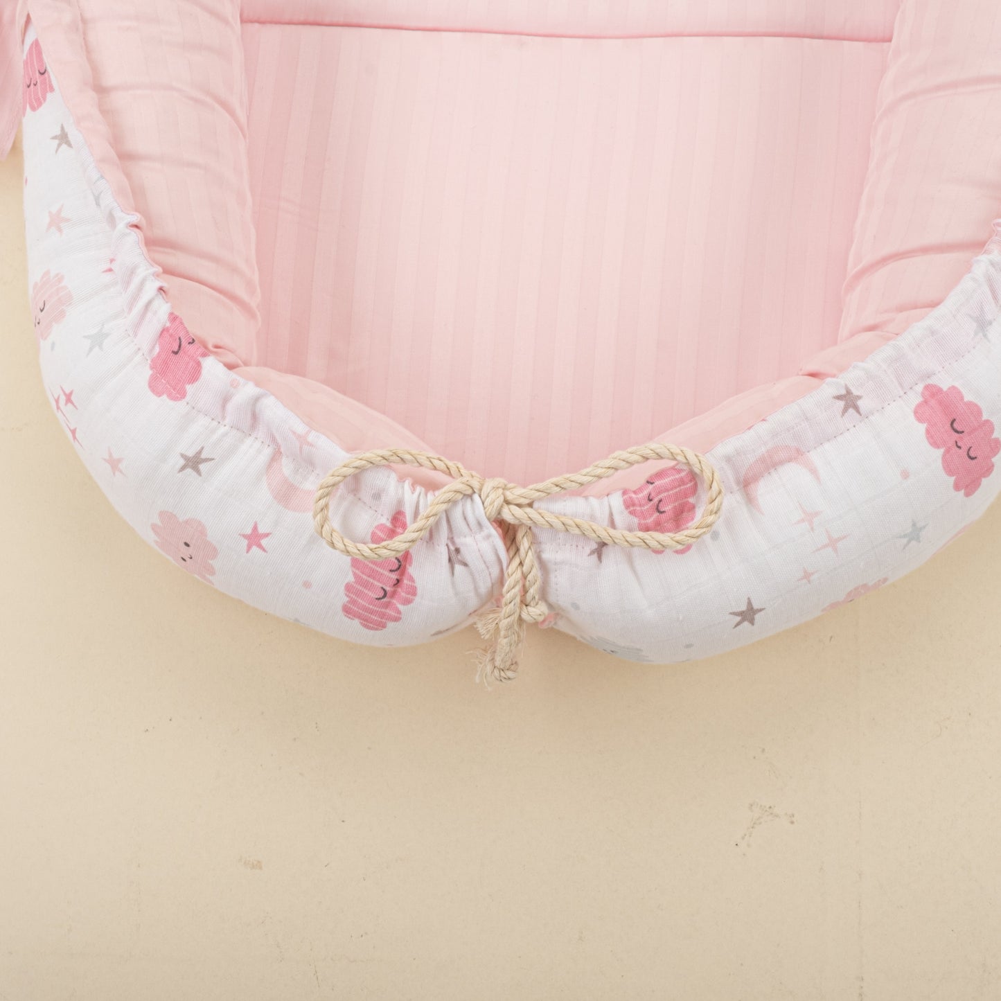 Babynest and Pillow - Çift Taraflı - Pembe Saten - Pembe Bulut