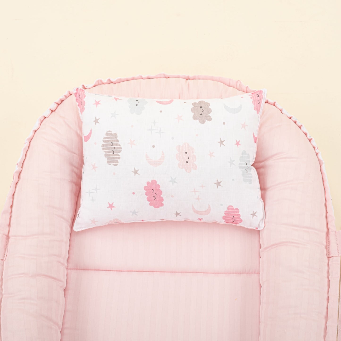 Babynest and Pillow - Çift Taraflı - Pembe Saten - Pembe Bulut