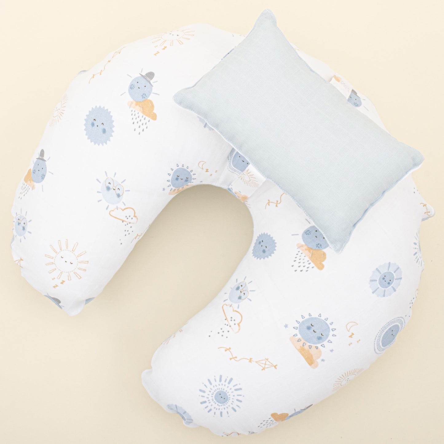 Double Sided Breastfeeding Pillow - Bebe Mavi Muslin - Mavi Güneş