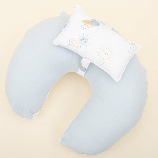 Double Sided Breastfeeding Pillow - Bebe Mavi Muslin - Mavi Güneş