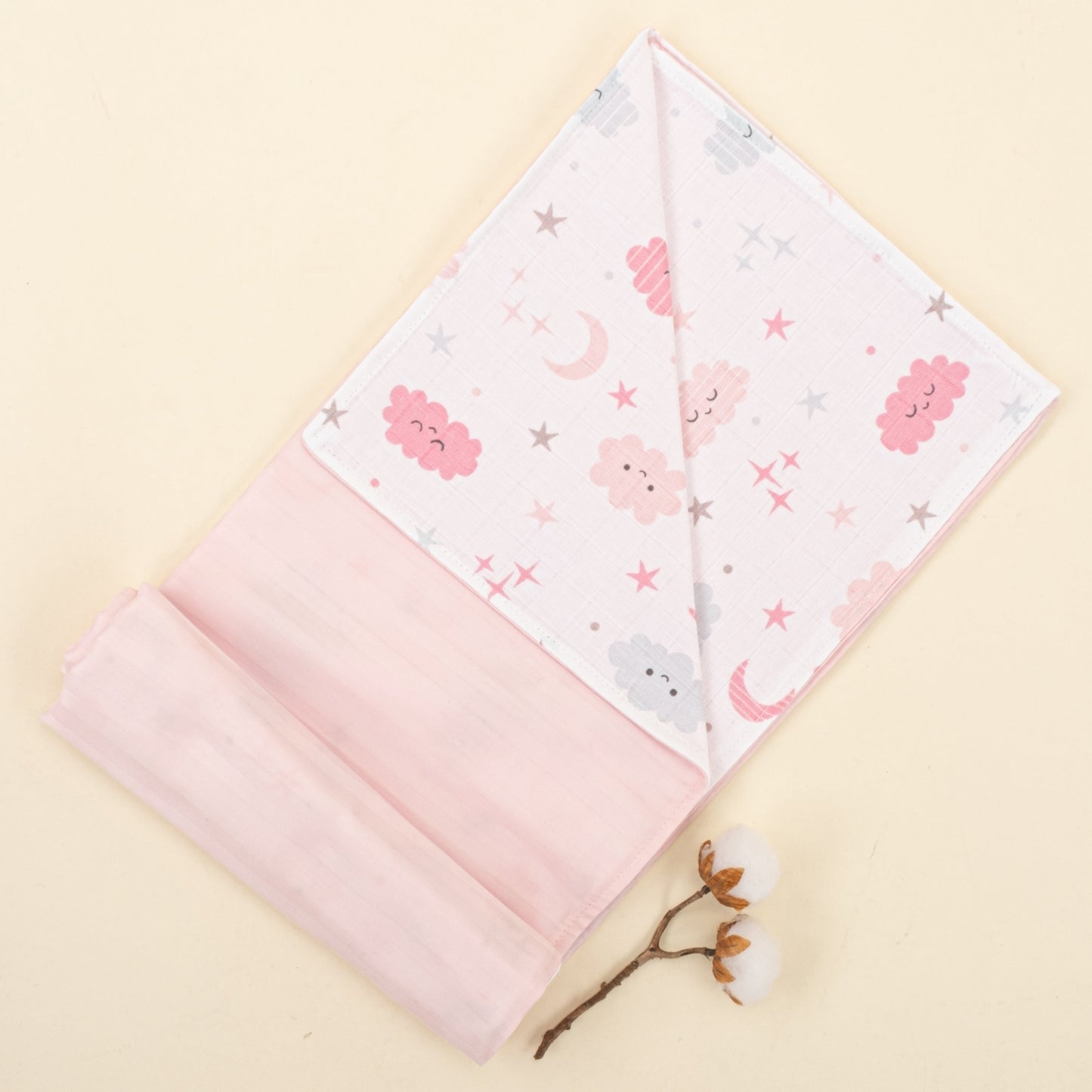 Double Sided Satin - Muslin Blanket - Pembe Saten - Pembe Bulut