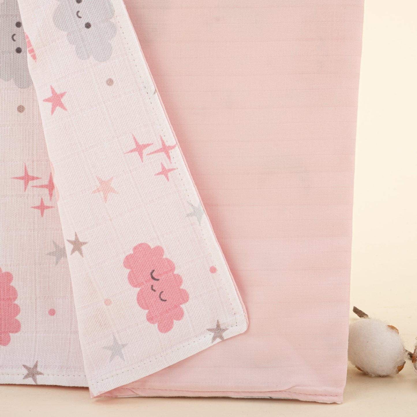 Double Sided Satin - Muslin Blanket - Pembe Saten - Pembe Bulut